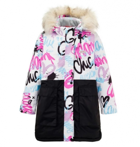 Зимова підліткова куртка-парка для дівчат Joiks G-68, колір білий з чорним