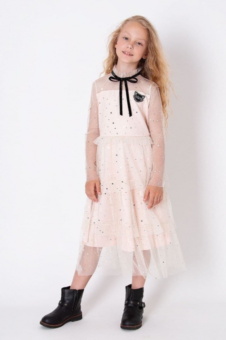 Нарядное платье для девочки  Mevis 4040, цвет бежевый