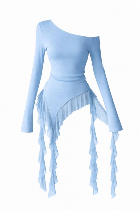 Лонгслів з воланами Arisweet, колір блакитний