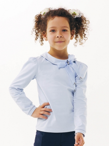 Блуза школьная с фатиновым бантом Смил 114647, цвет голубой