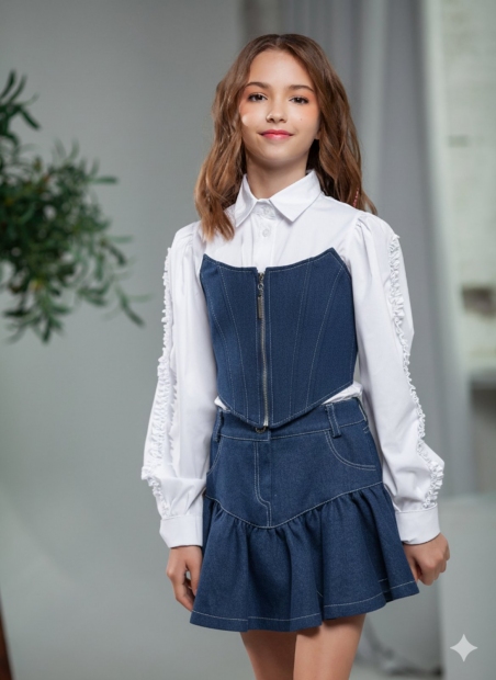 Джинсовий топ-корсет для дівчат-підлітків Wellkids, колір синій