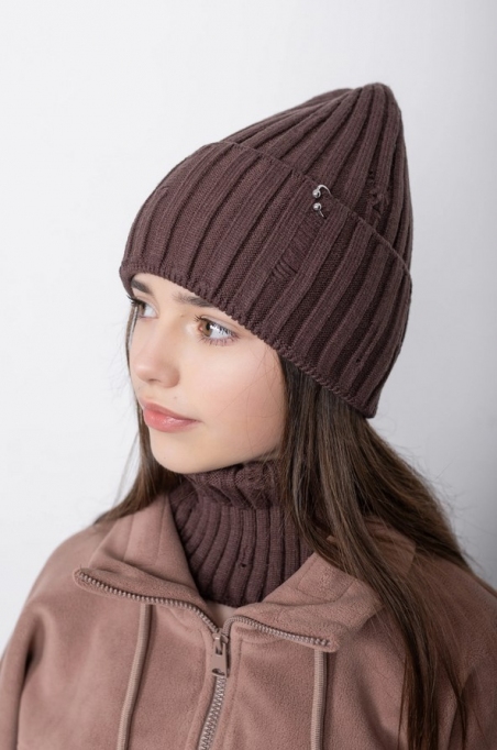 Демісезонна шапка з манішкою Cvetkov, колір шоколадний