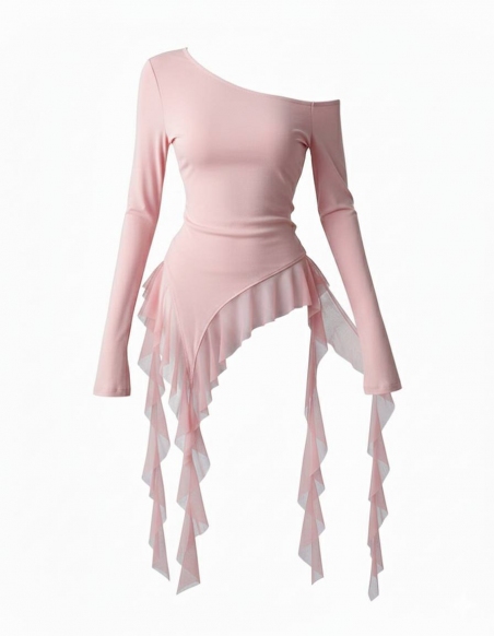 Лонгслів з воланами Arisweet, колір рожевий