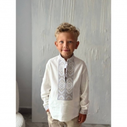 Вишиванка для хлопців Piccolo Тадей, колір молочно-сірий