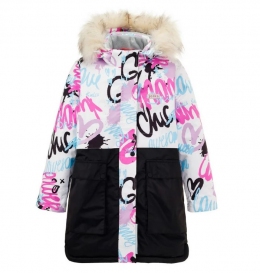 Зимова підліткова куртка-парка для дівчат Joiks G-68, колір білий з чорним