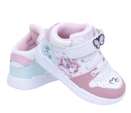 Кросівки-хайтопи для дівчат з LED підсвіткою American Club ES209, колір біло-рожевий