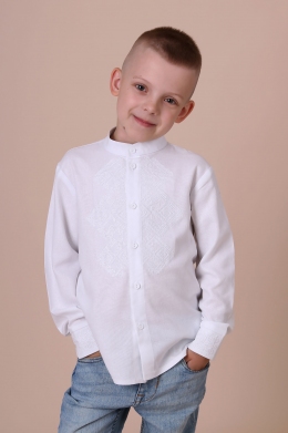 Лляна вишивана сорочка для хлопців Mevis 4868, колір білий