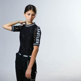 Кружевная футболка-топ для девочки MONE 2062-1, цвет черный