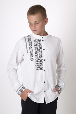 Лляна вишивана сорочка для хлопців Mevis 4767, колір білий