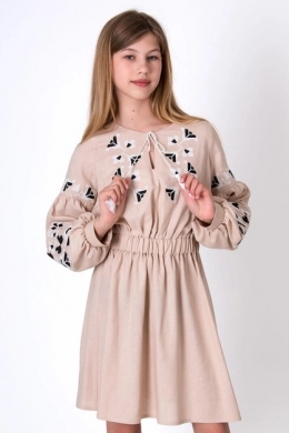 Вишиване плаття для дівчат Mevis 5110-02, колір бежевий
