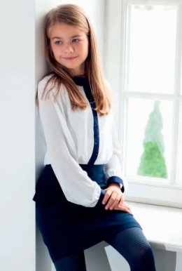 Шифоновая блузка со стразами Sly 142/S/17 цвет белый с синим