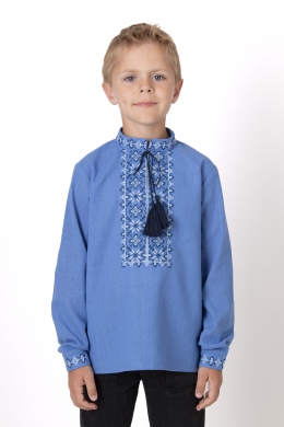 Лляна вишивана сорочка для хлопців Mevis 4725, колір блакитний