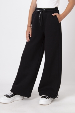 Утеплені трикотажні брюки-палаццо Mevis 4681, колір чорний