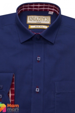 Школьная рубашка для мальчика Kniazhych Royal синий с отделкой