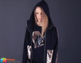Толстовка бомбер с пайетками для девочки MONE 1708-2, цвет синий