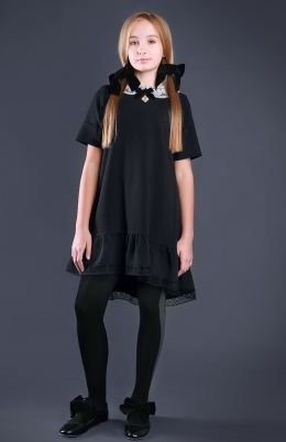 Школьное платье MONE 1618 с кружевным воротничком, цвет черный