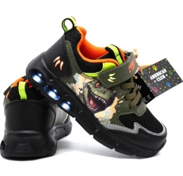 Кросівки для хлопців з LED підсвіткою American Club ES207, колір чорно-оранжевий