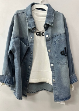 Джинсова сорочка + лонгслів Alo, колір блакитний