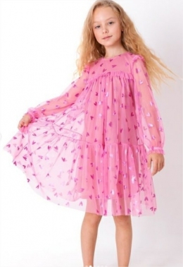 Нарядное платье для девочки  Mevis 4065, цвет розовый в сердца